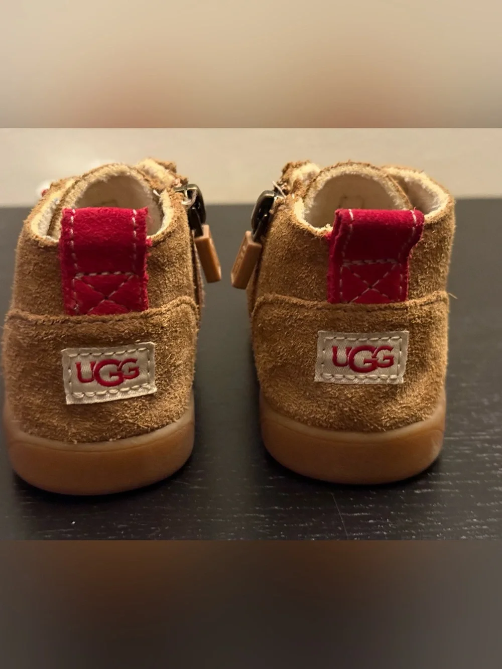 UGG Kids Chestnut Suede Walker Boots with Red Accents